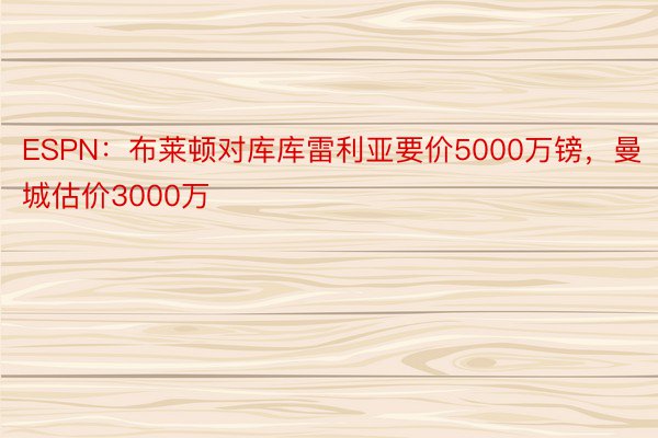 ESPN：布莱顿对库库雷利亚要价5000万镑，曼城估价3000万