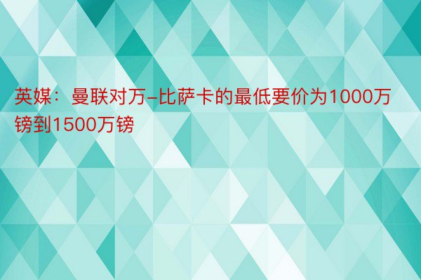 英媒：曼联对万-比萨卡的最低要价为1000万镑到1500万镑