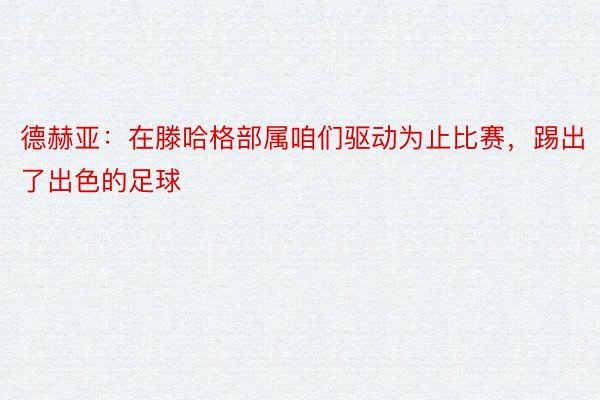 德赫亚：在滕哈格部属咱们驱动为止比赛，踢出了出色的足球