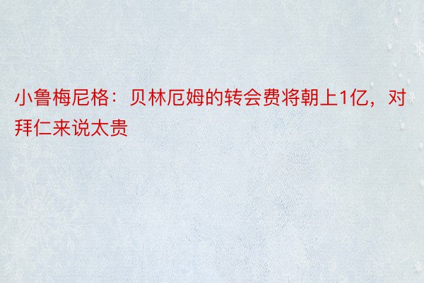 小鲁梅尼格：贝林厄姆的转会费将朝上1亿，对拜仁来说太贵